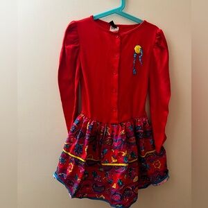 Converse Red Long-Sleeve Dress with Multicolor Skirt